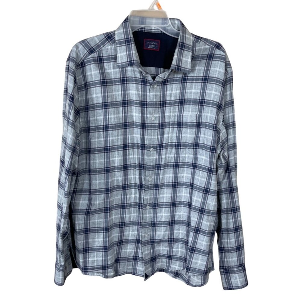UNTUCKit Button Down Shirt Men's Plaid Grey Blue XL Extra Large Long Sleeve